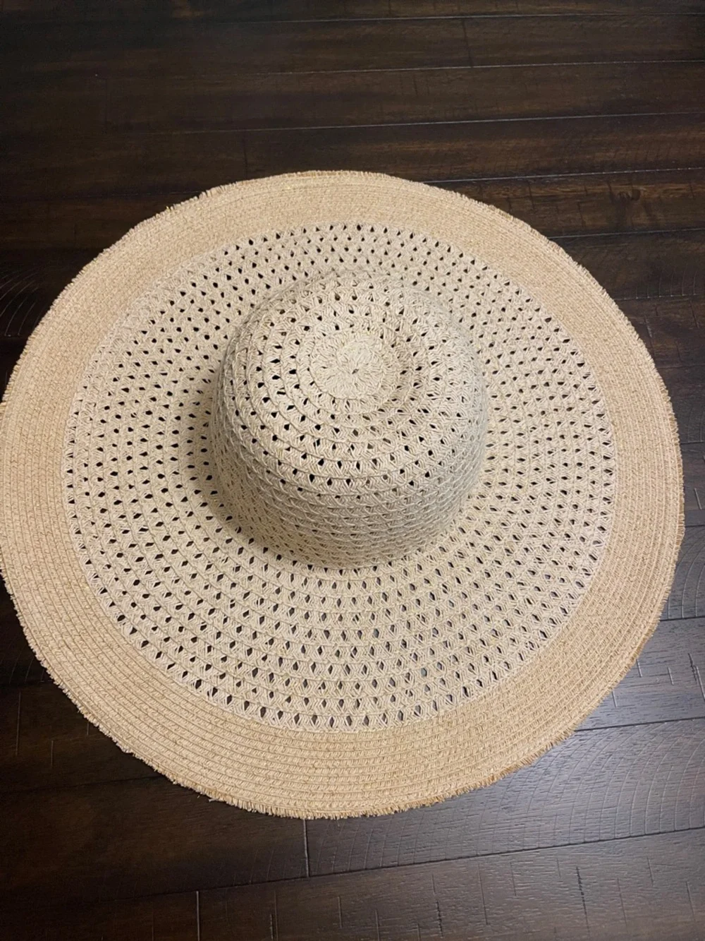 Chico's Wide-Brim Straw Sun Hat in Natural with Gold Trim